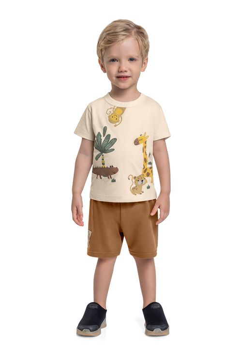 Conjunto de Bichinhos com Camiseta e Bermuda para Menino (Bege) Bee Loop
