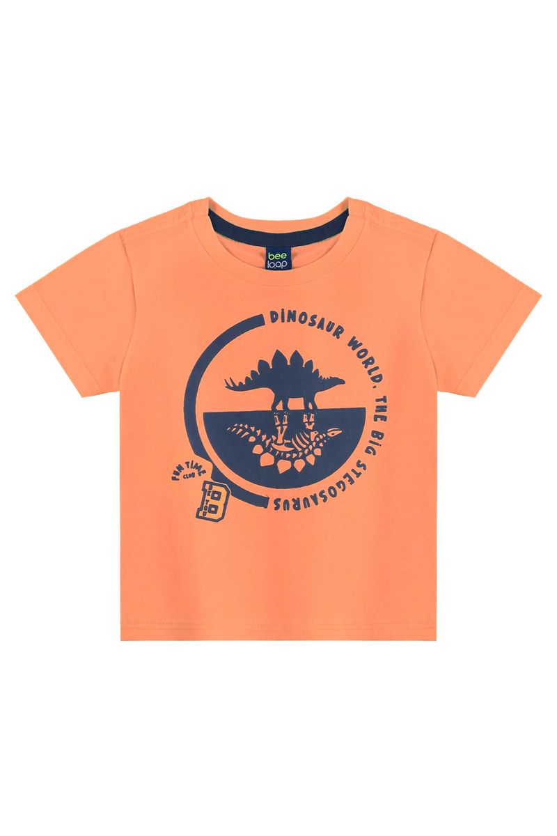 Conjunto-infantil-para-menino-traz-camiseta-com-estampa-de-dinossauro-3D-e-bermuda-com-elastico-na-cintura-e-bolso-lateral.