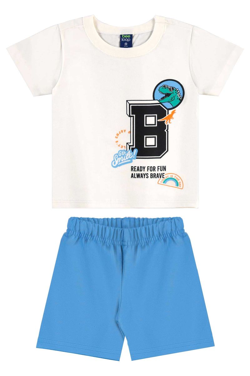 Conjunto com Camiseta de Dinossauro e Bermuda para Menino (Off White) Bee Loop