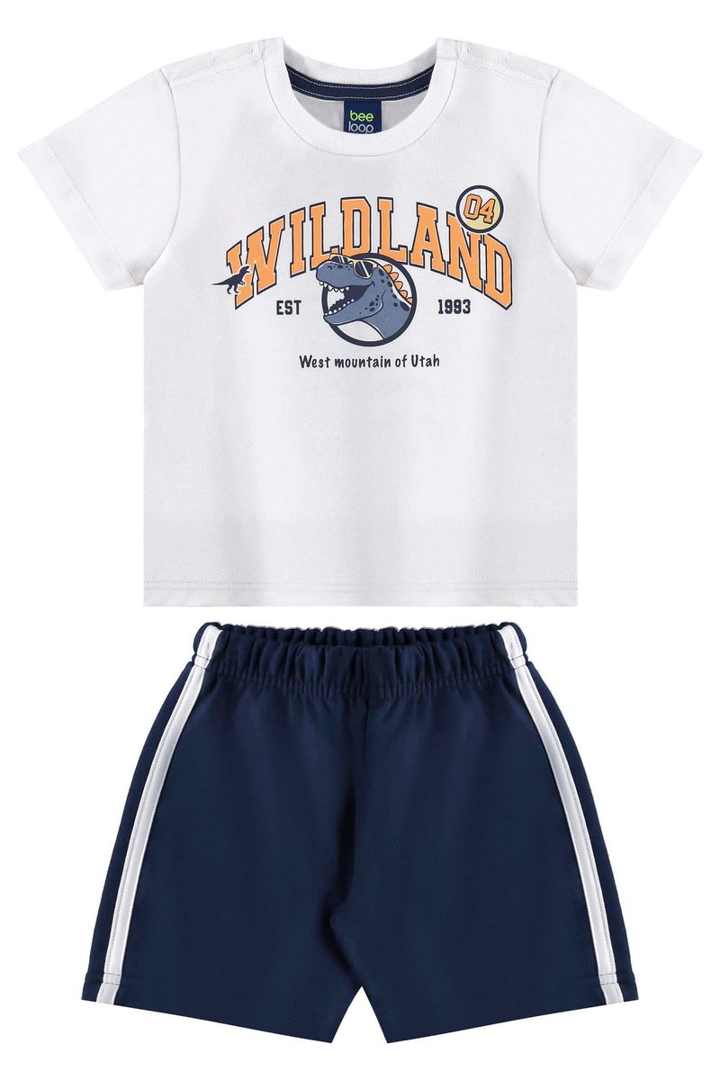 Conjunto com Camiseta de Dinossauro e Bermuda para Menino (Branco) Bee Loop