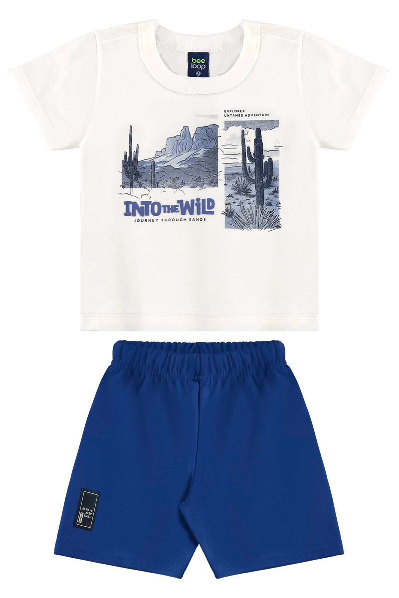 Conjunto-infantil-para-menino-traz-camiseta-com-estampa-de-paisagem-com-efeito-puff-e-bermuda-com-elastico-na-cintura.