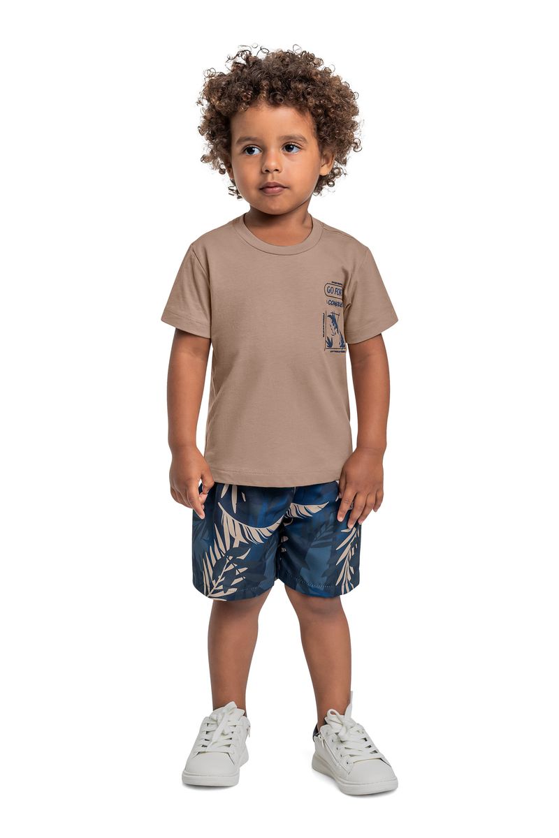 Conjunto com Camiseta e Bermuda com Folhas para Menino (Marrom) Bee Loop