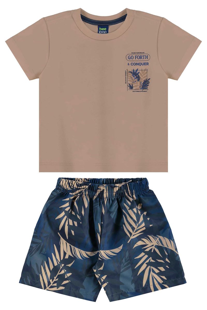 Conjunto com Camiseta e Bermuda com Folhas para Menino (Marrom) Bee Loop