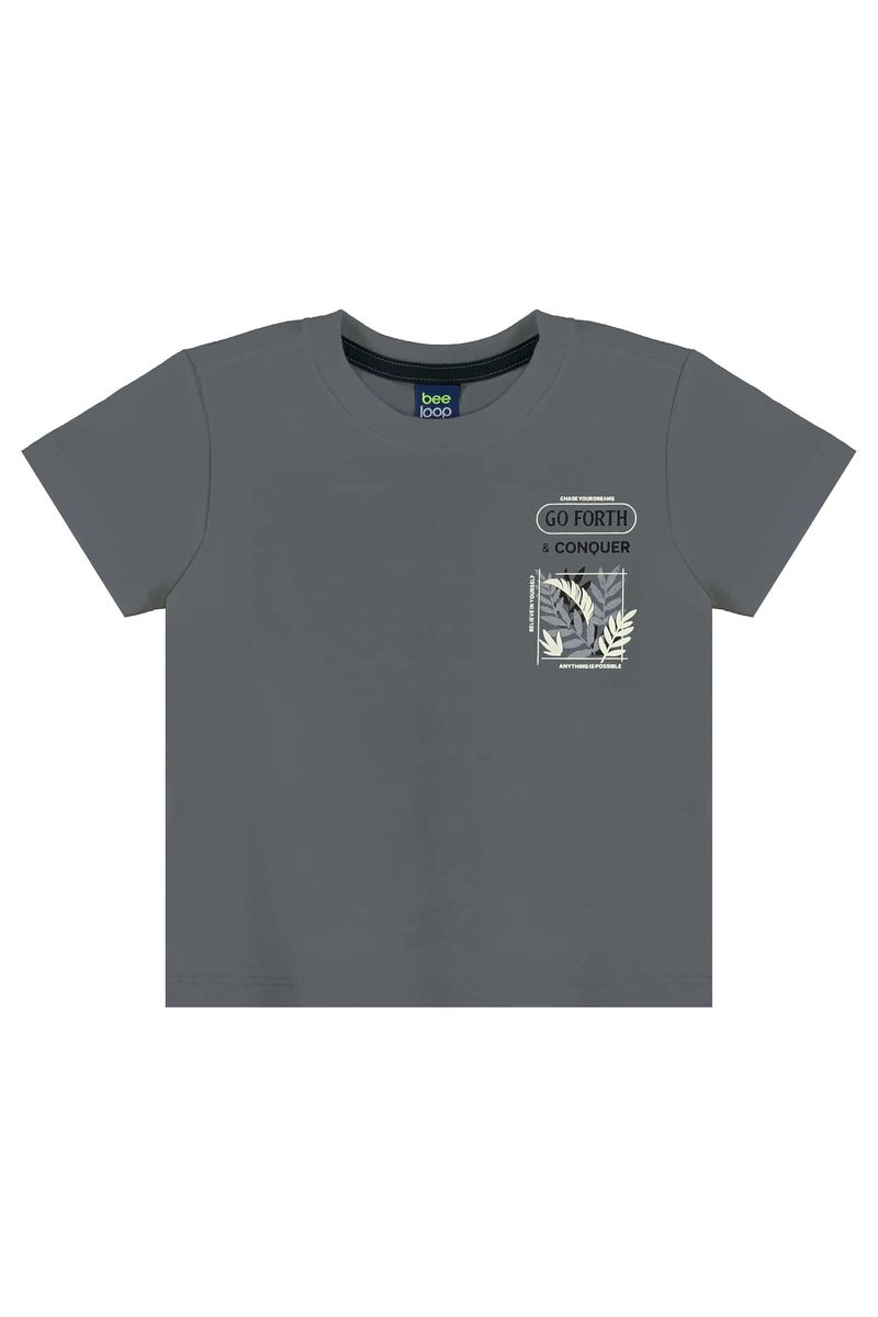 Conjunto com Camiseta e Bermuda com Folhas para Menino (Cinza) Bee Loop