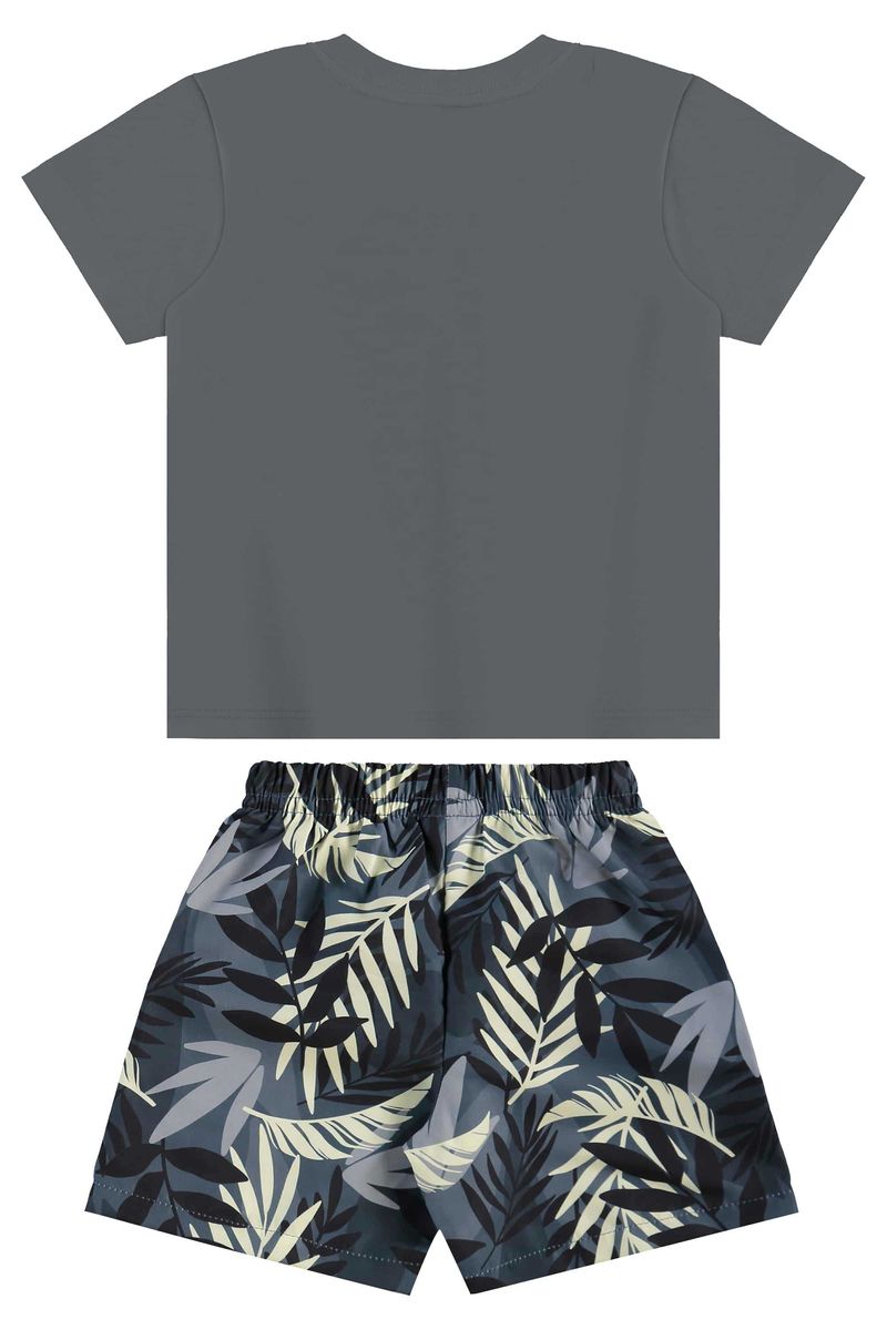Conjunto com Camiseta e Bermuda com Folhas para Menino (Cinza) Bee Loop