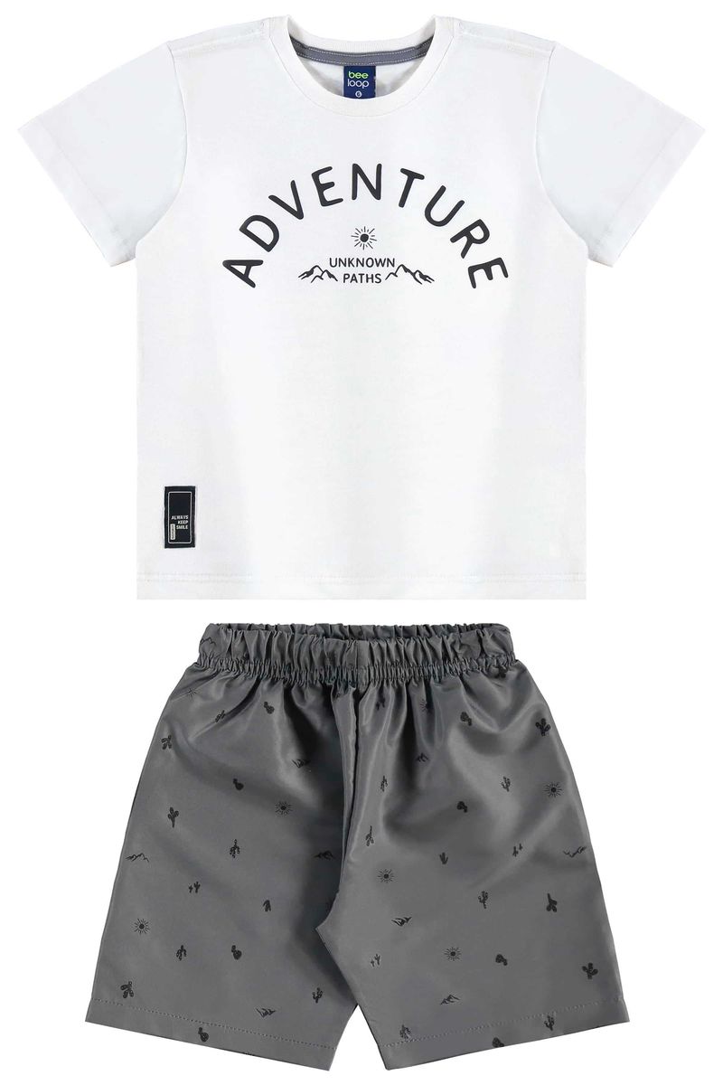 Conjunto Estampado com Camiseta e Bermuda para Menino (Branco) Bee Loop