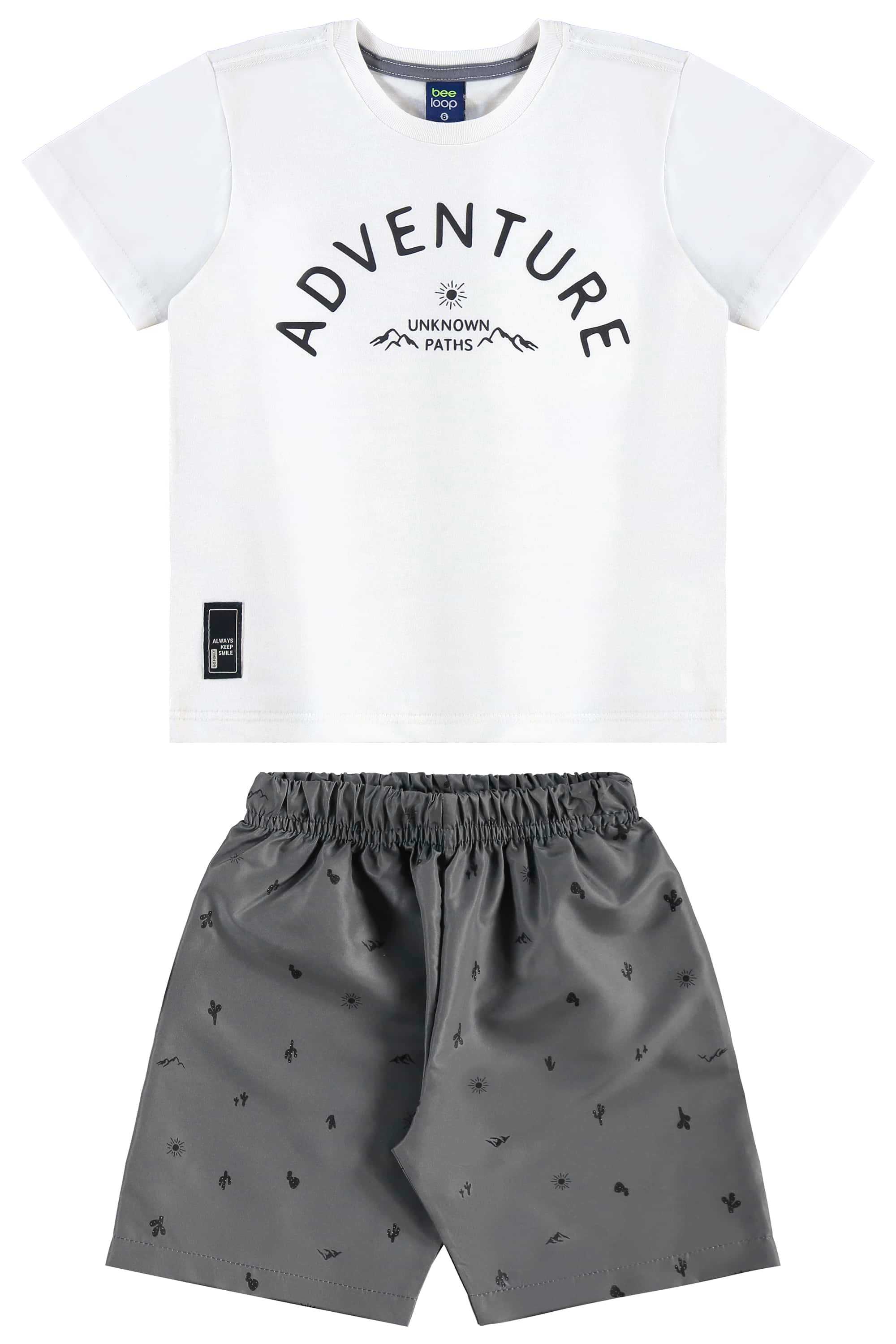 Conjunto Estampado com Camiseta e Bermuda para Menino (Branco) Bee Loop