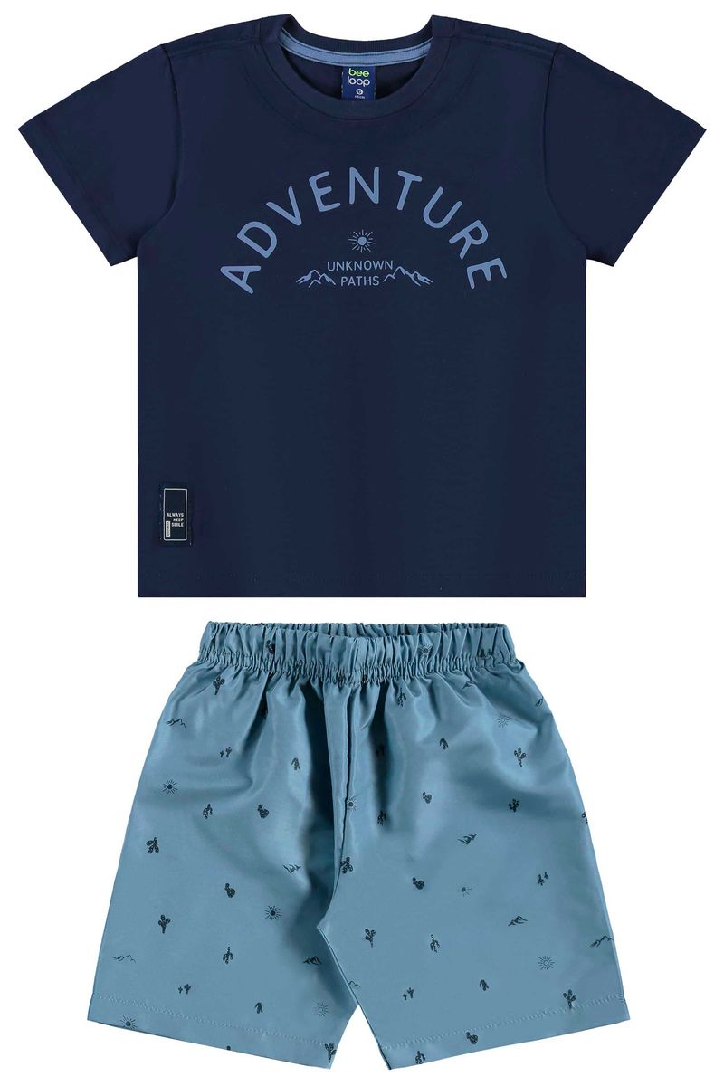 Conjunto Estampado com Camiseta e Bermuda para Menino (Azul Marinho) Bee Loop
