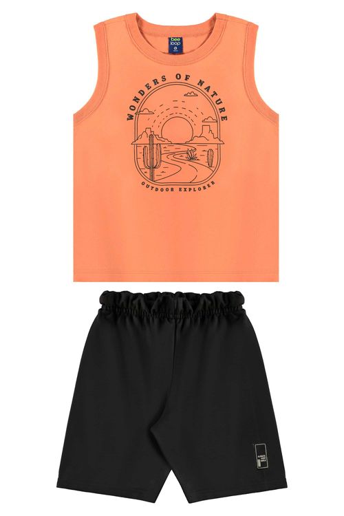 Conjunto com Regata Estampada e Bermuda para Menino (Laranja) Bee Loop