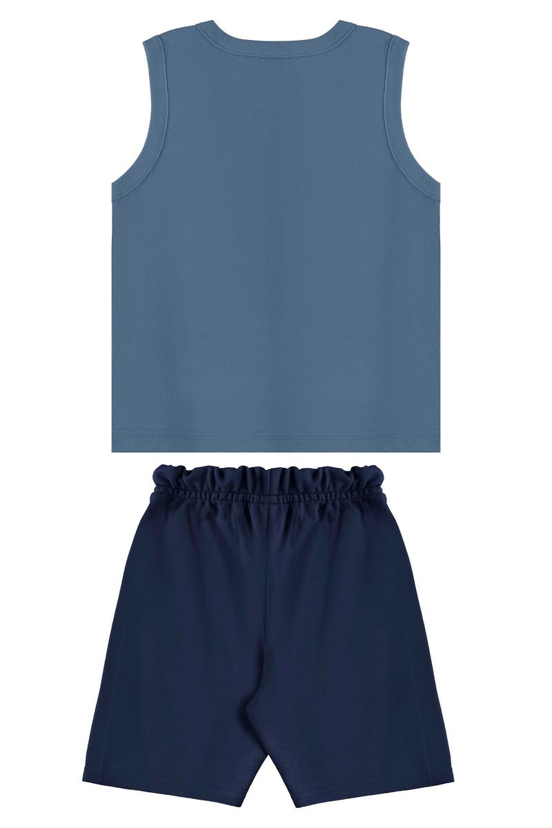 Conjunto com Regata Estampada e Bermuda para Menino (Azul) Bee Loop