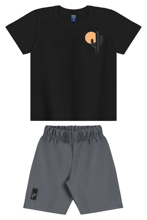 Conjunto com Camiseta Estampada e Bermuda para Menino (Preto) Bee Loop