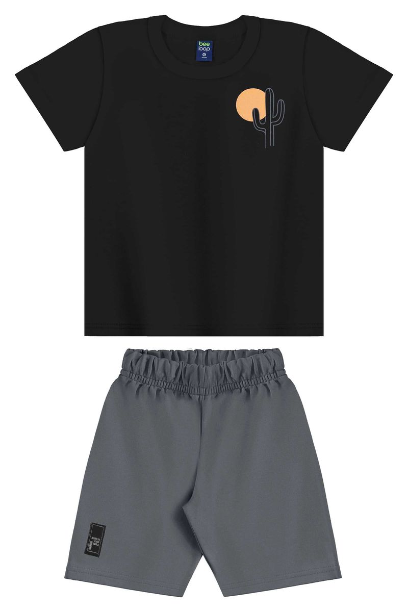 Conjunto com Camiseta Estampada e Bermuda para Menino (Preto) Bee Loop