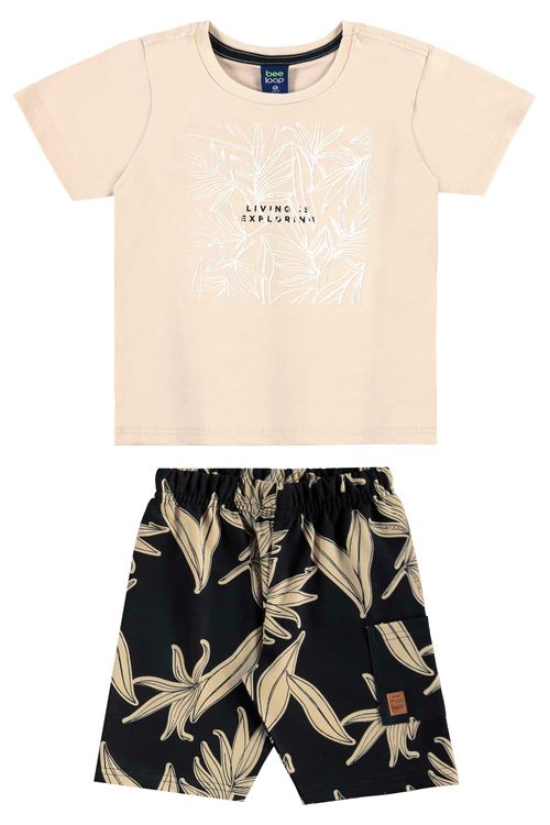 Conjunto de Folhas com Camiseta e Bermuda para Menino (Bege) Bee Loop