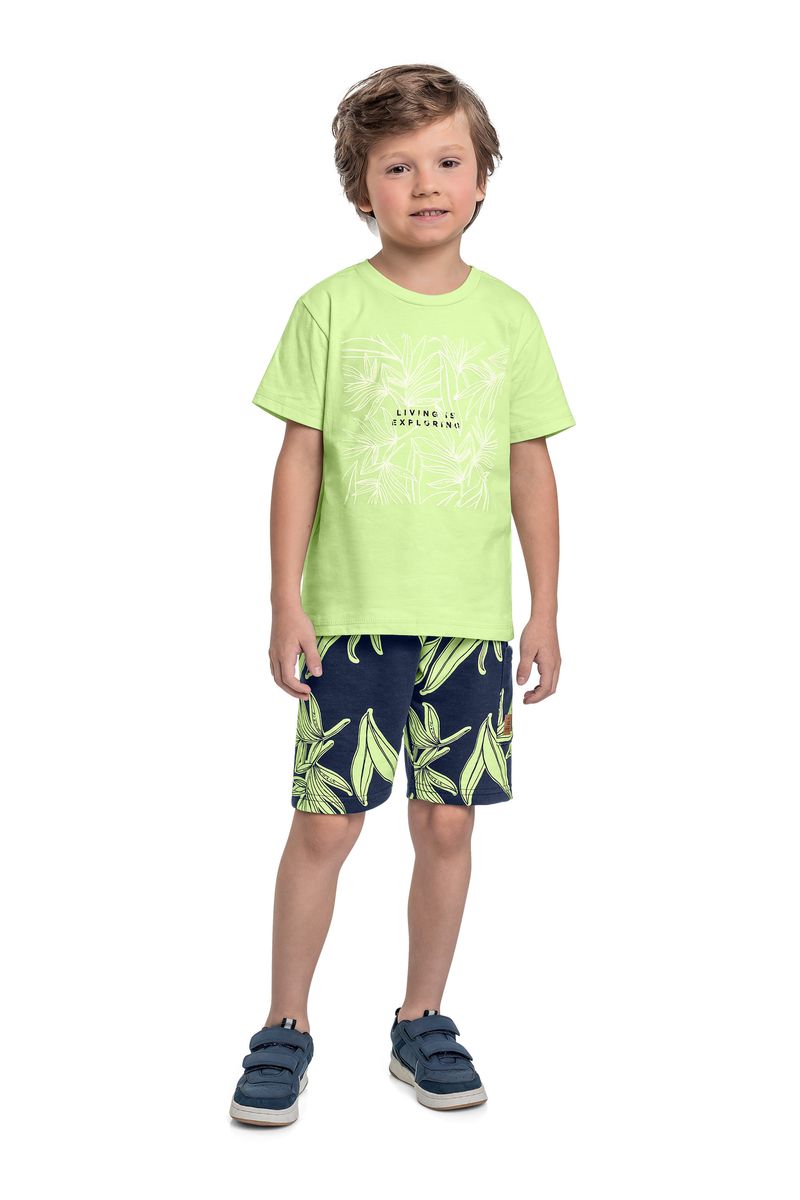 Conjunto de Folhas com Camiseta e Bermuda para Menino (Verde) Bee Loop