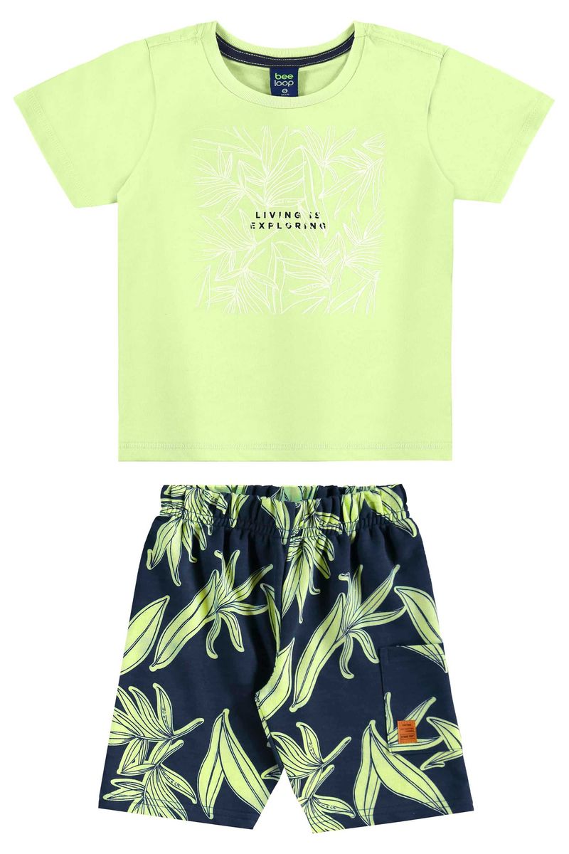 Conjunto de Folhas com Camiseta e Bermuda para Menino (Verde) Bee Loop