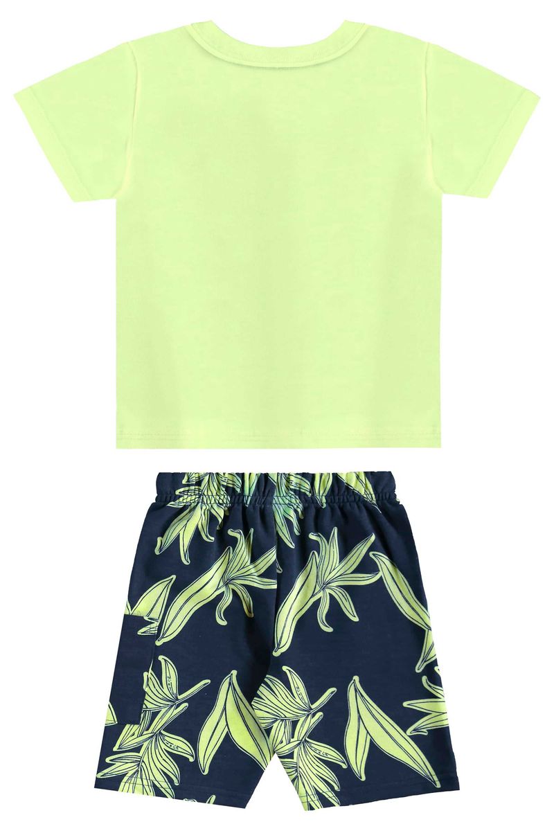 Conjunto de Folhas com Camiseta e Bermuda para Menino (Verde) Bee Loop