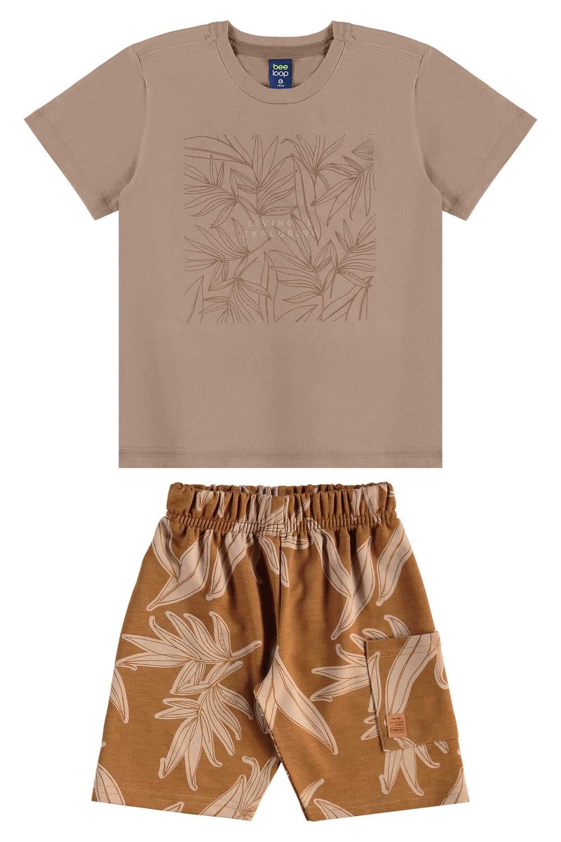 Conjunto de Folhas com Camiseta e Bermuda para Menino (Marrom) Bee Loop