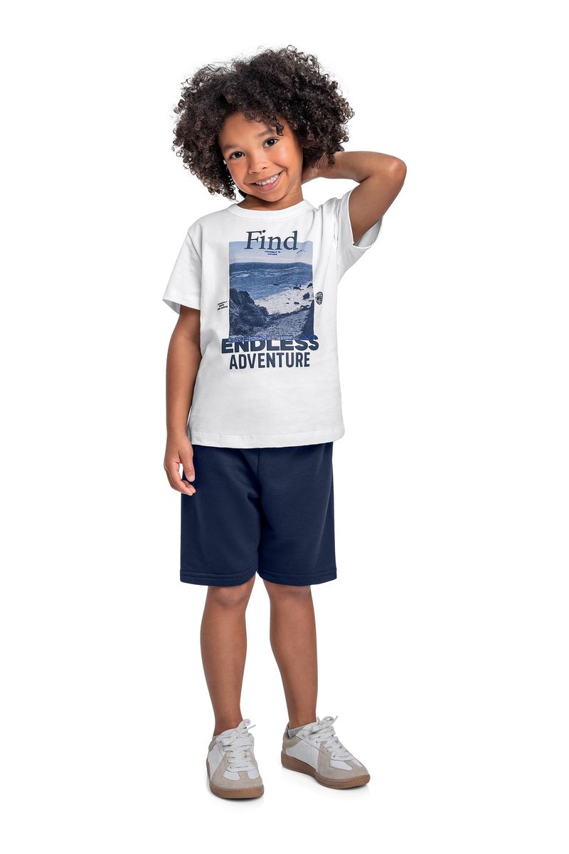 Conjunto com Camiseta Estampada e Bermuda para Menino (Branco) Bee Loop