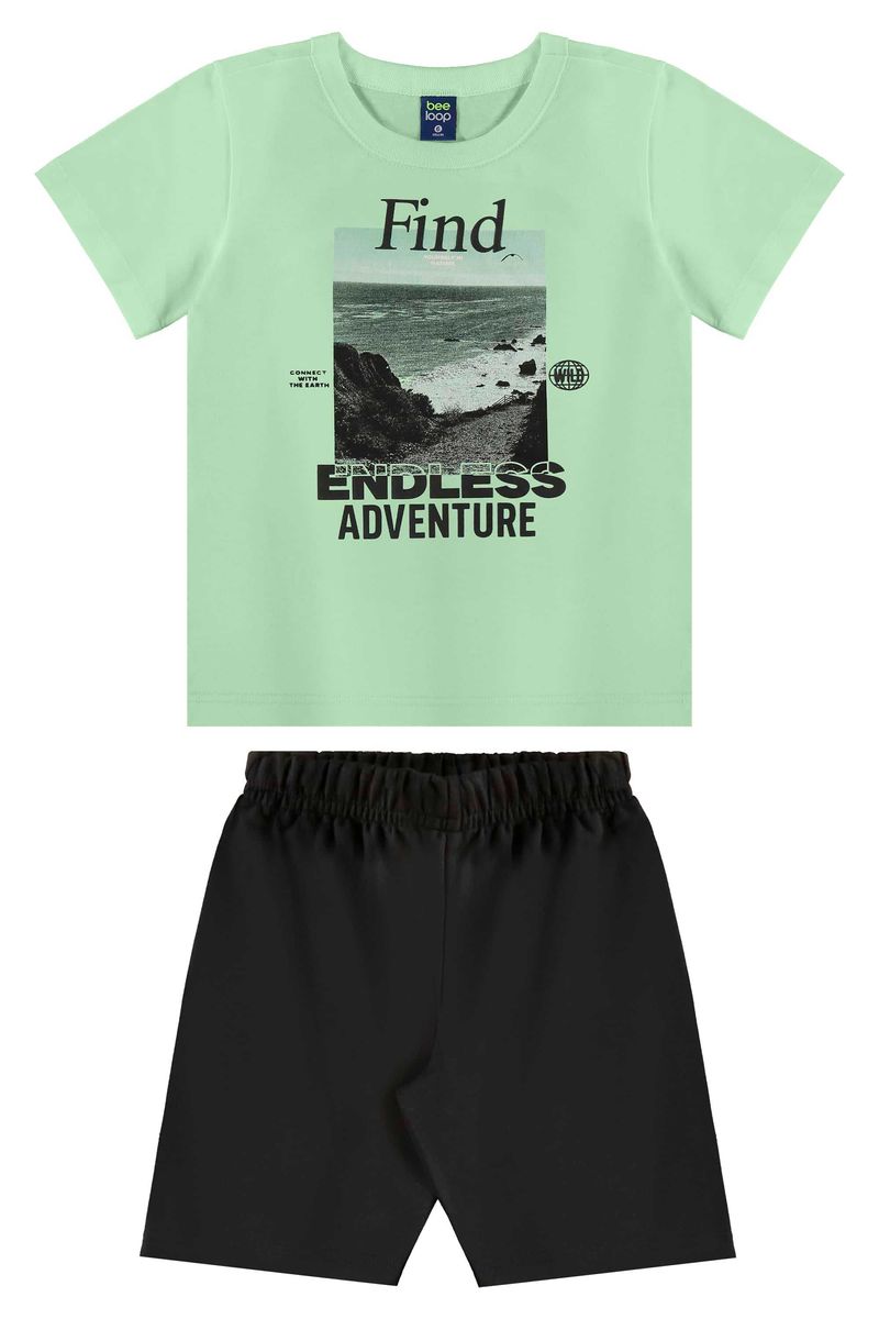 Conjunto com Camiseta Estampada e Bermuda para Menino (Verde) Bee Loop