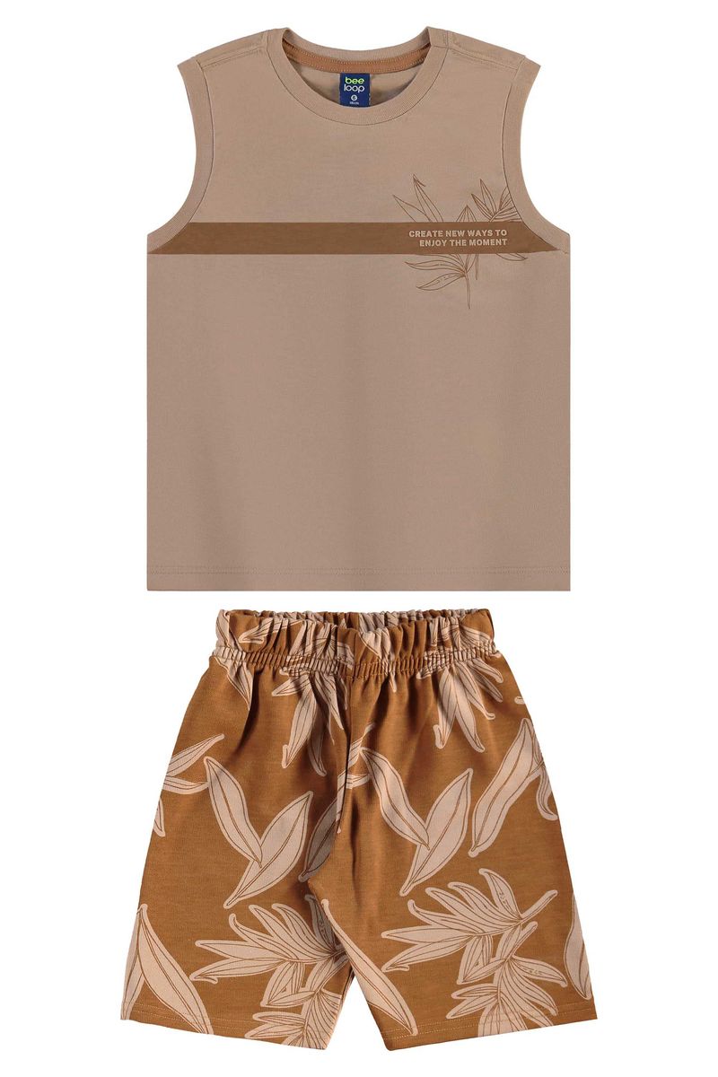 Conjunto de Folhas com Regata e Bermuda para Menino (Marrom) Bee Loop