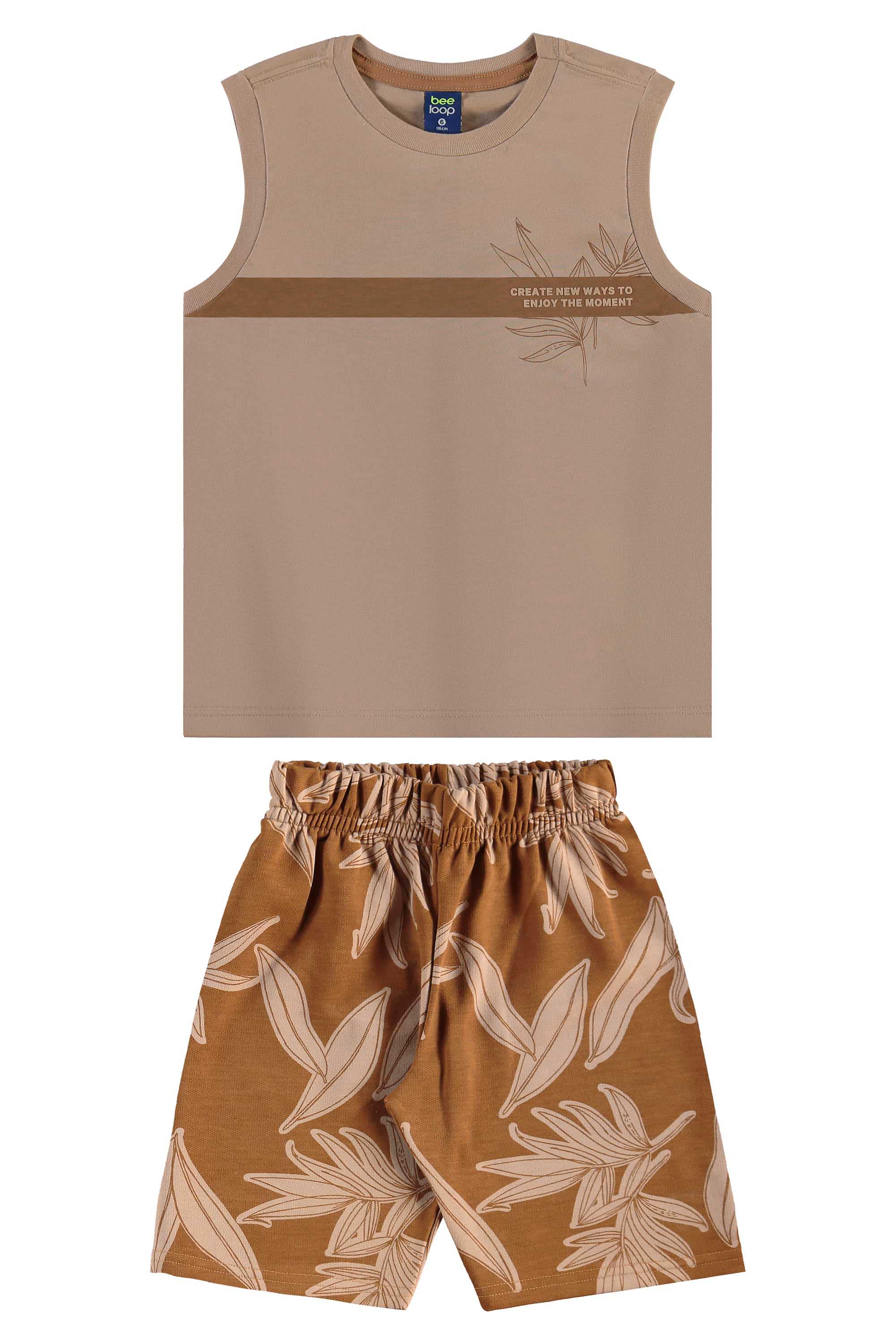 Conjunto de Folhas com Regata e Bermuda para Menino (Marrom) Bee Loop