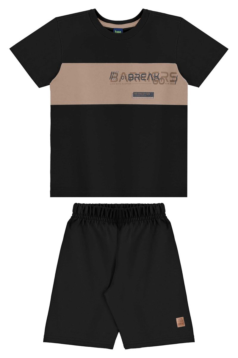 Conjunto com Camiseta Estampada e Bermuda para Menino (Preto) Bee Loop