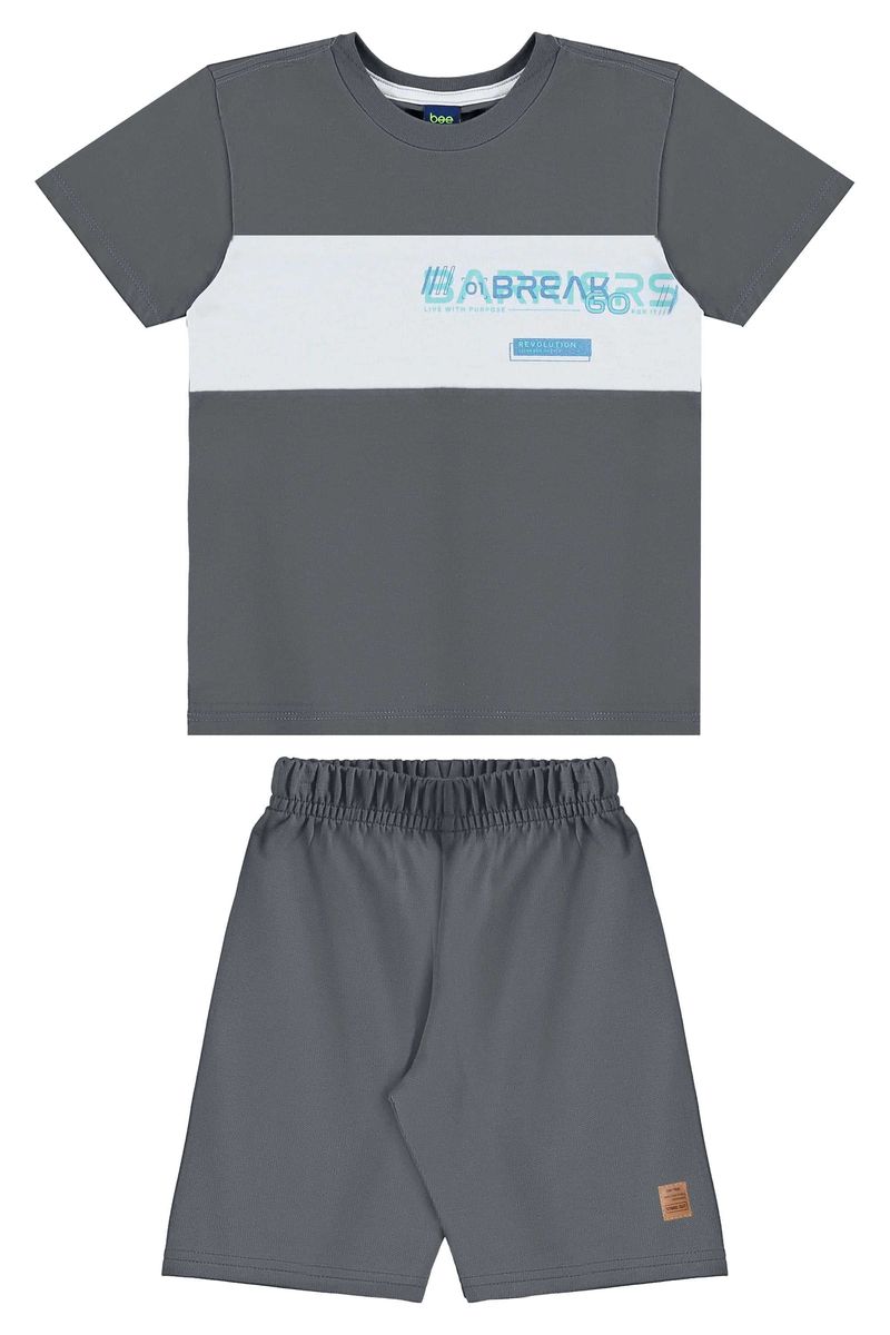 Conjunto com Camiseta Estampada e Bermuda para Menino (Cinza) Bee Loop