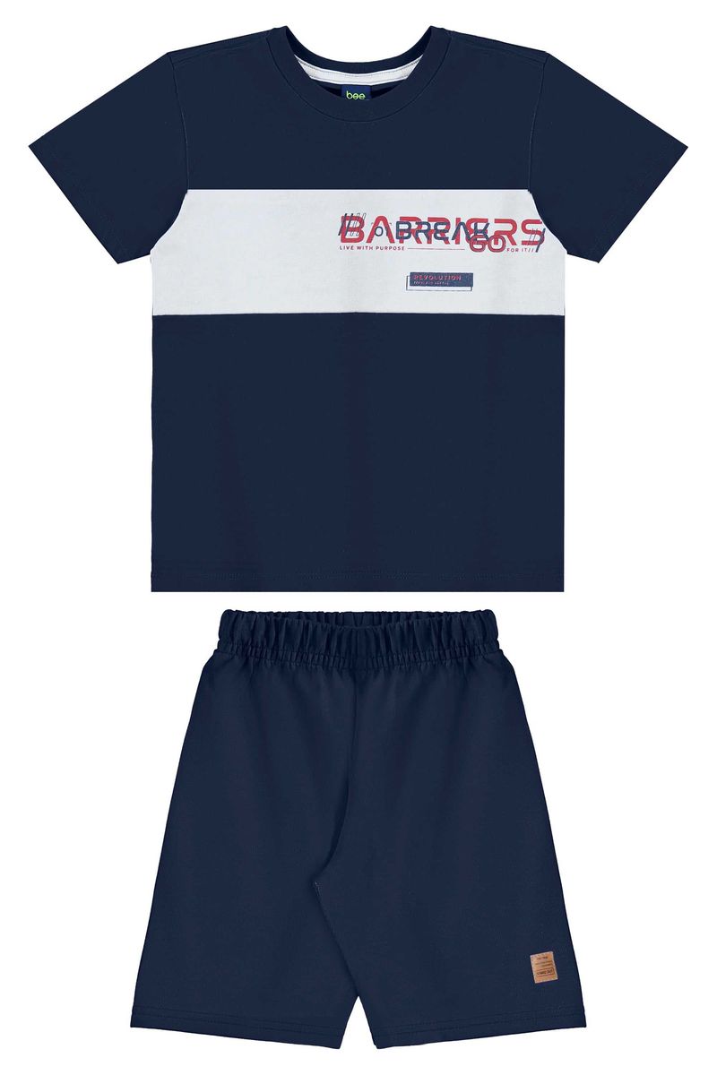 Conjunto com Camiseta Estampada e Bermuda para Menino (Azul Marinho) Bee Loop