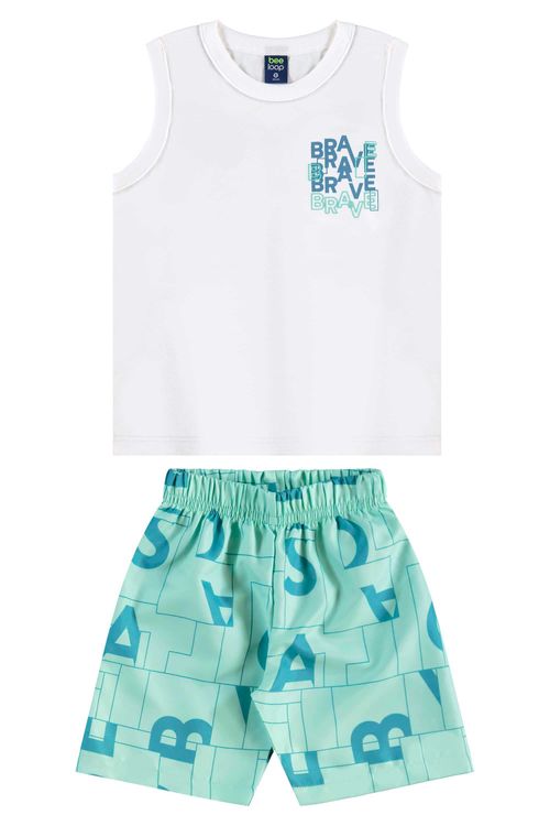Conjunto Estampado com Regata e Bermuda para Menino (Branco) Bee Loop