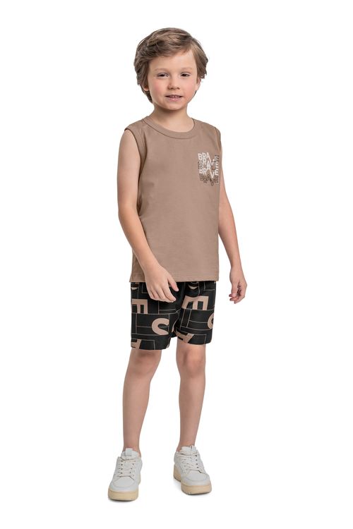 Conjunto Estampado com Regata e Bermuda para Menino (Marrom) Bee Loop