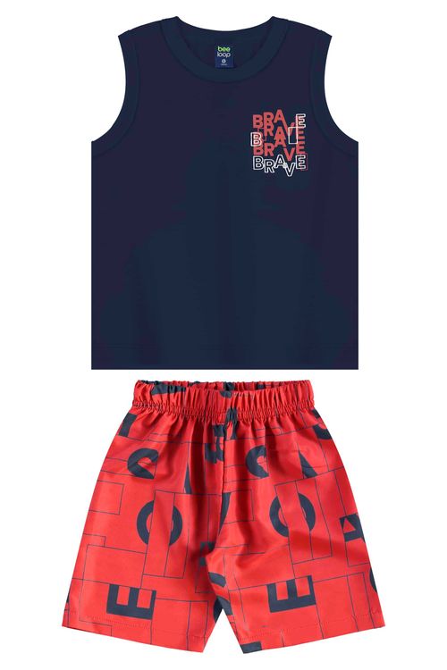 Conjunto Estampado com Regata e Bermuda para Menino (Azul Marinho) Bee Loop