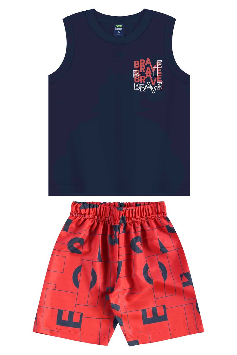 Conjunto Estampado com Regata e Bermuda para Menino (Azul Marinho) Bee Loop