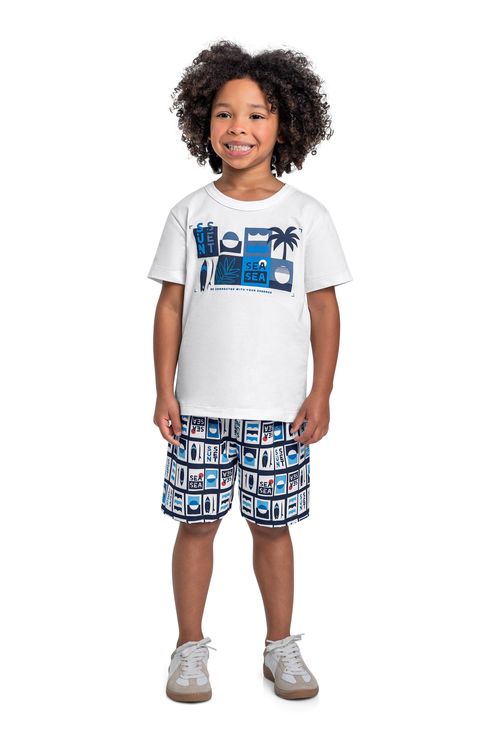 Conjunto Estampado com Camiseta e Bermuda para Menino (Branco) Bee Loop