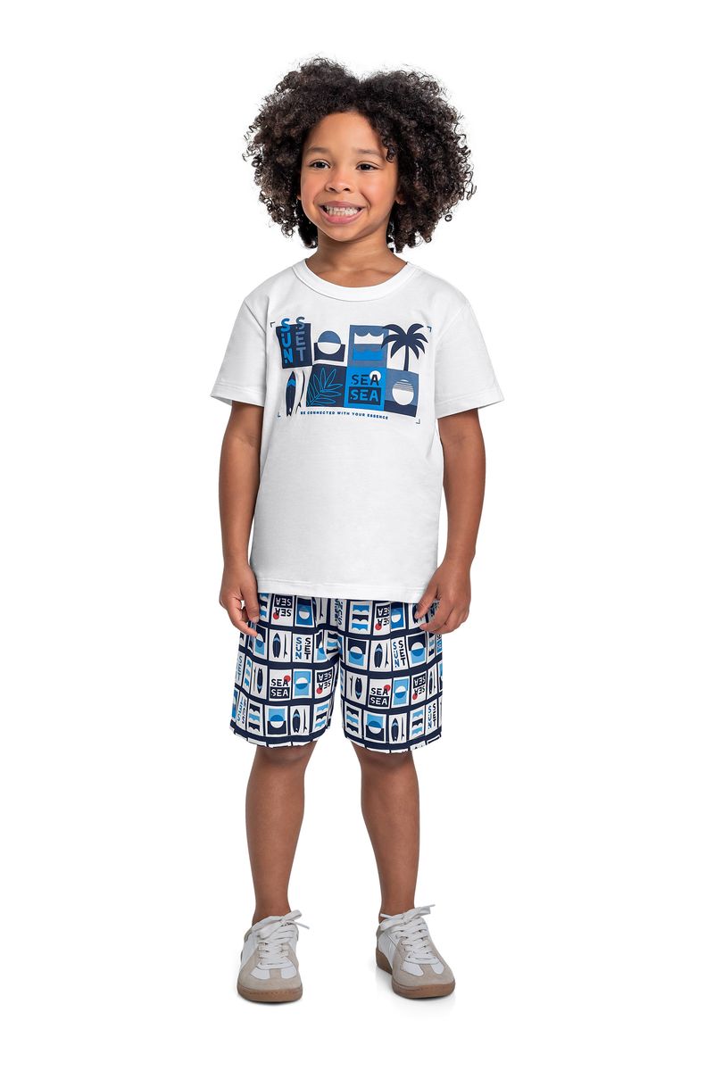 Conjunto Estampado com Camiseta e Bermuda para Menino (Branco) Bee Loop