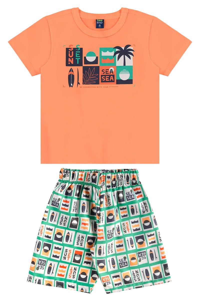 Conjunto Estampado com Camiseta e Bermuda para Menino (Laranja) Bee Loop