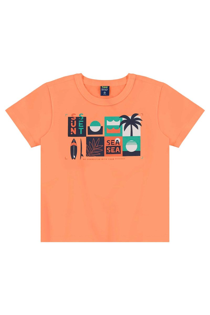 Conjunto Estampado com Camiseta e Bermuda para Menino (Laranja) Bee Loop