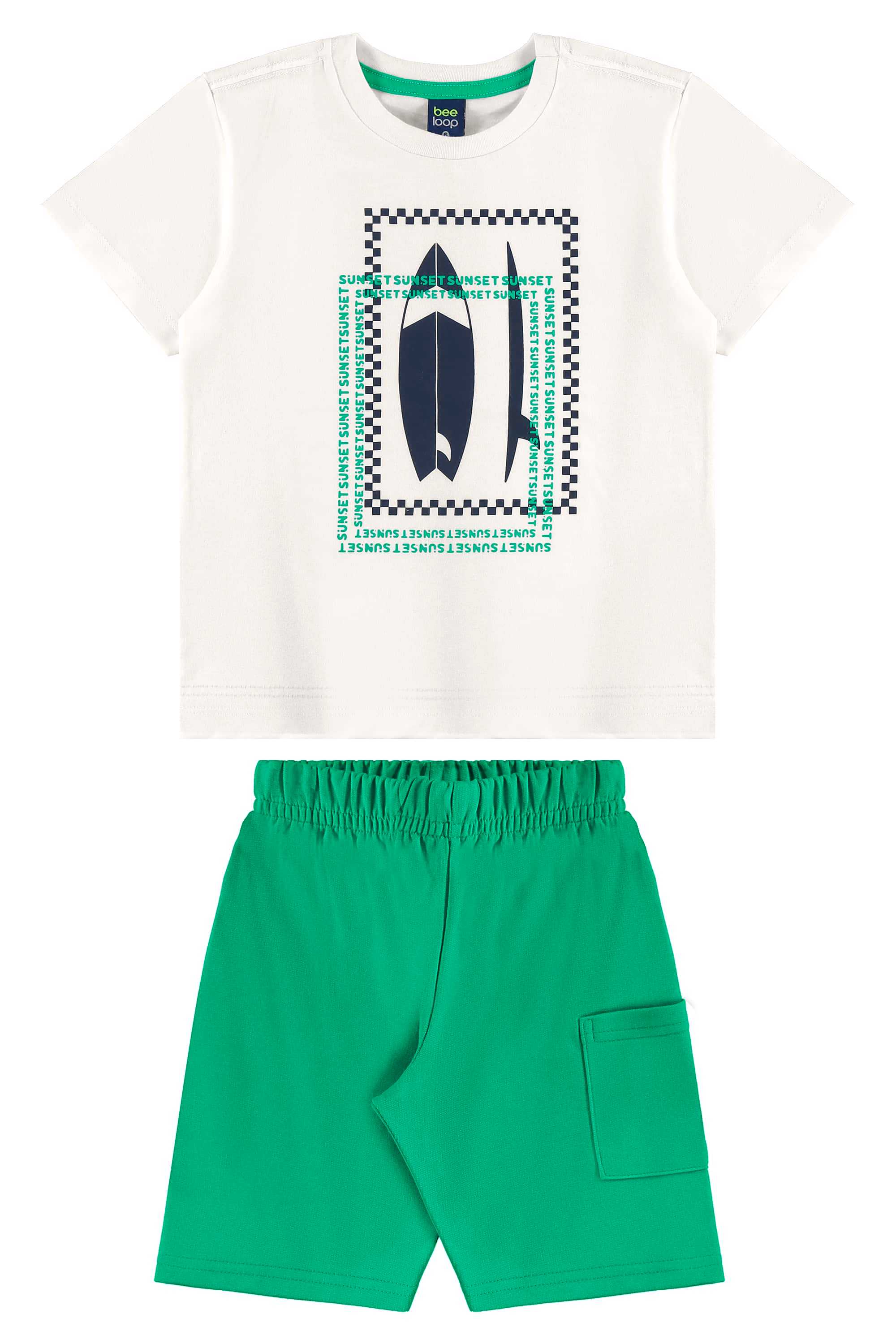Conjunto com Camiseta Estampada e Bermuda para Menino (Off White) Bee Loop
