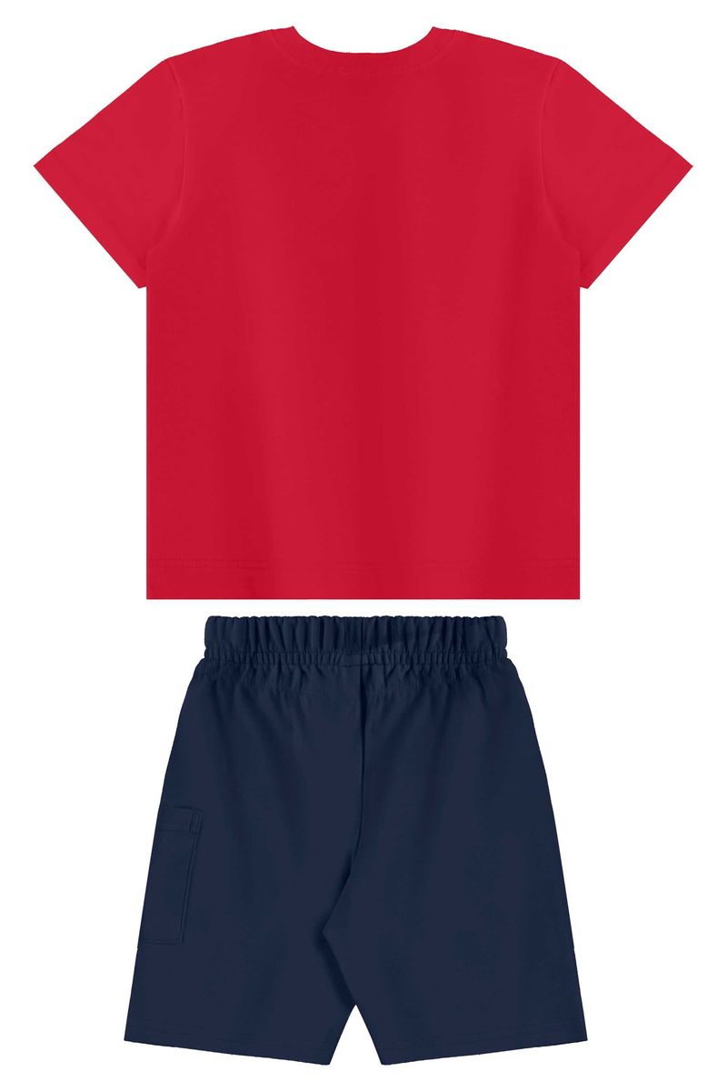 Conjunto com Camiseta Estampada e Bermuda para Menino (Vermelho) Bee Loop