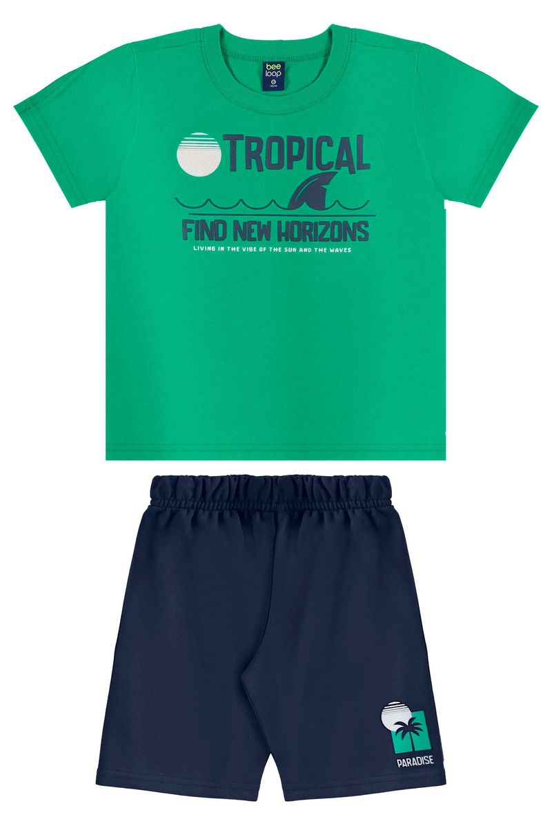 Conjunto com Camiseta Estampada e Bermuda para Menino (Verde) Bee Loop