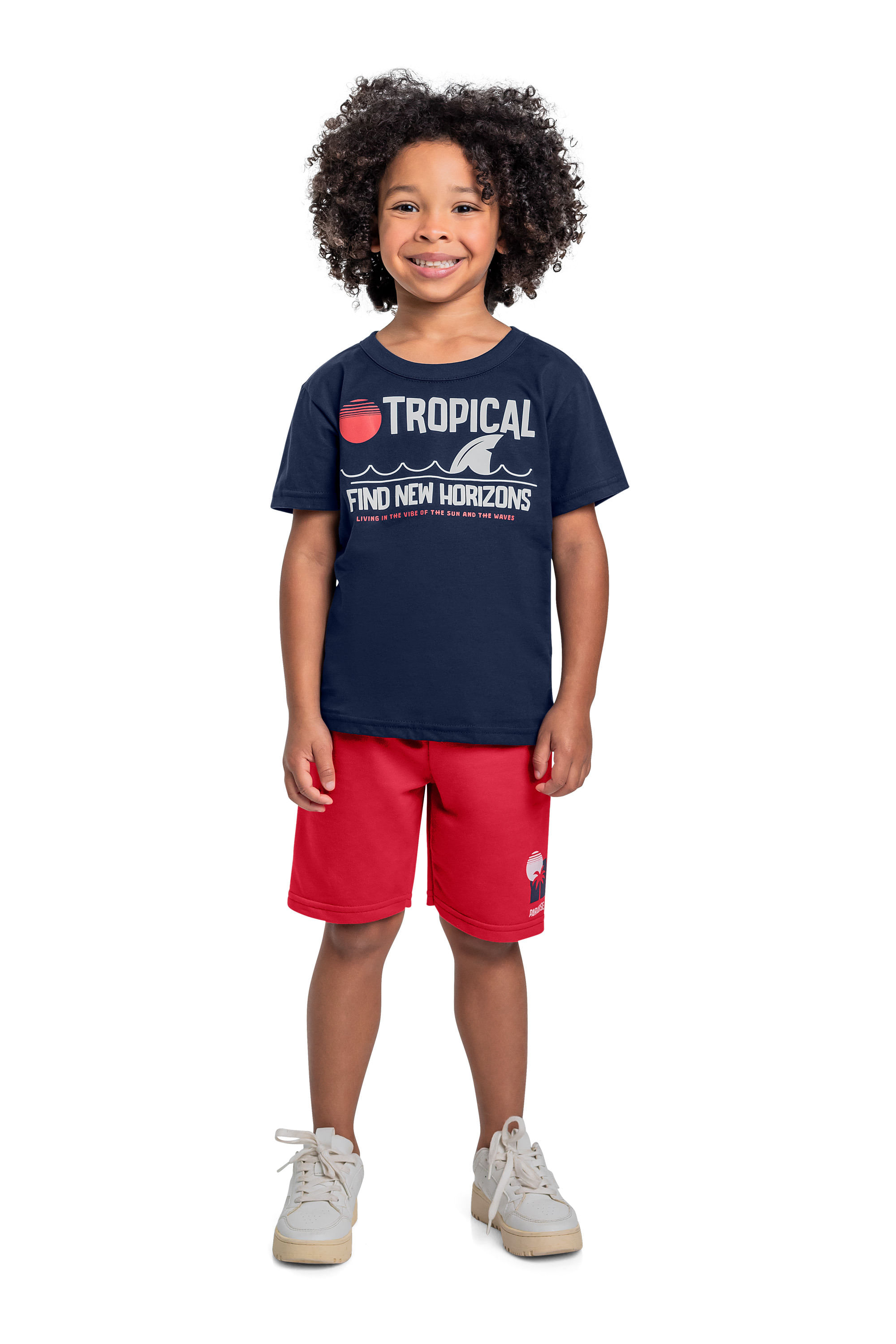 Conjunto com Camiseta Estampada e Bermuda para Menino (Azul Marinho) Bee Loop