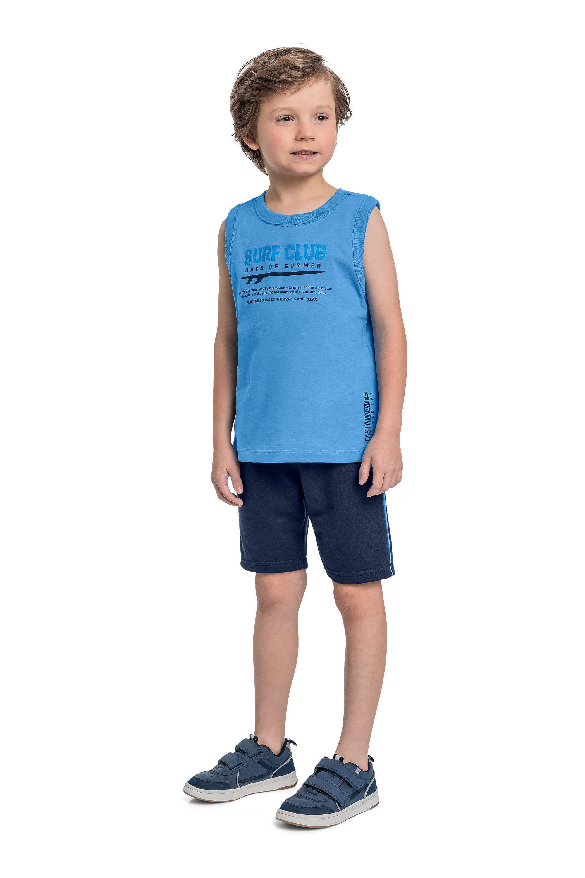 Conjunto com Regata Estampada e Bermuda para Menino (Azul) Bee Loop