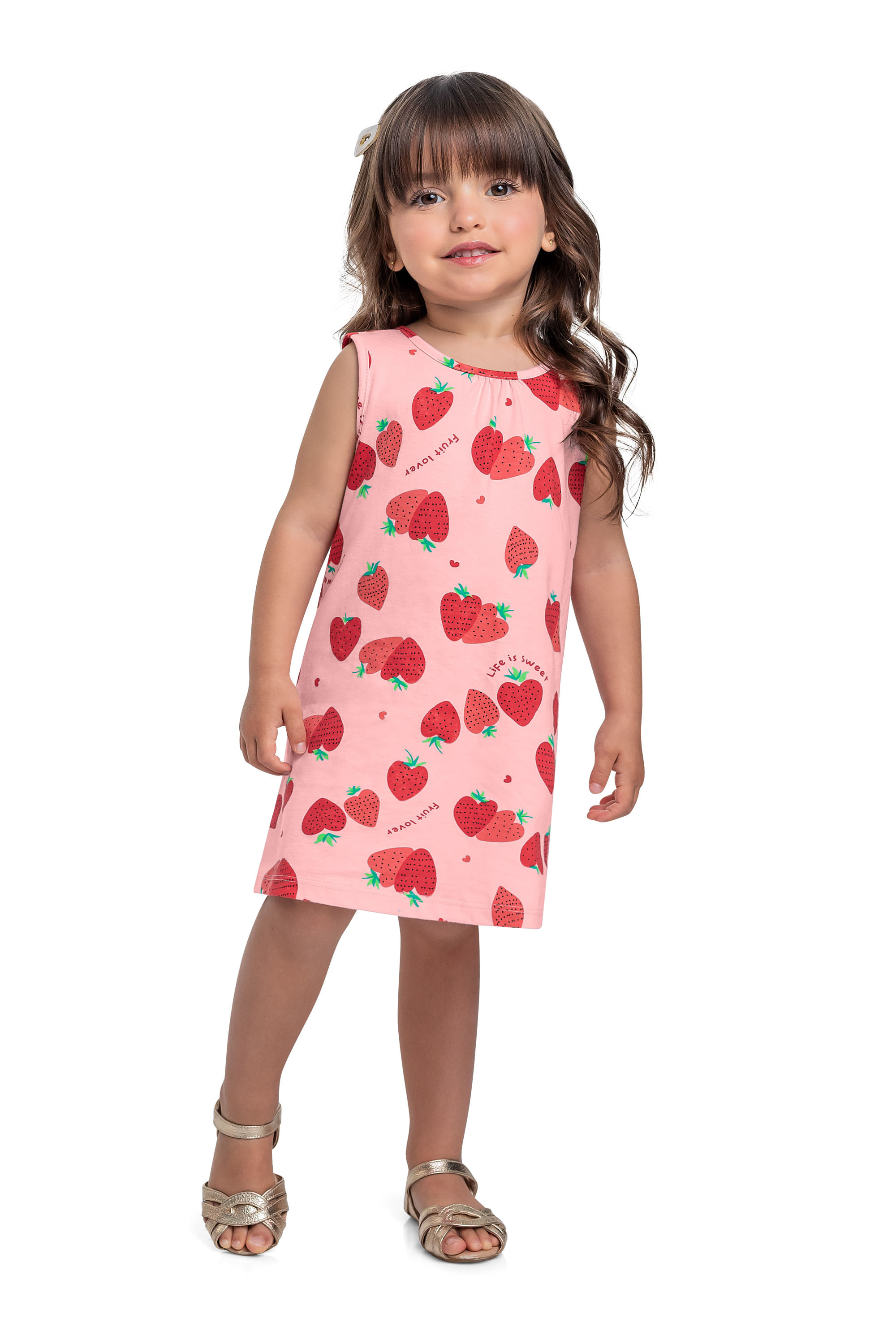 Vestido Infantil Morangos em Algodão (Rosa) Bee Loop