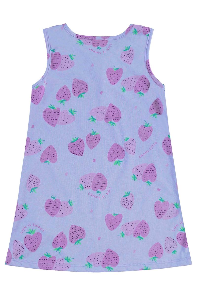 Vestido-infantil-para-menina-com-modelagem-de-regata-e-estampa-de-morangos.