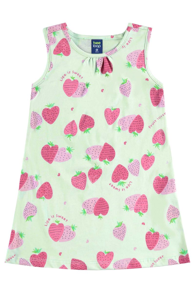 Vestido Morangos para Menina (Verde) Bee Loop