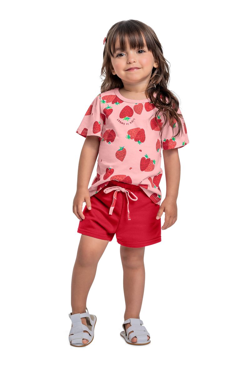 Conjunto com Blusa de Morangos e Short para Menina (Rosa) Bee Loop