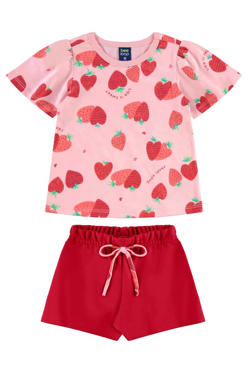 Conjunto com Blusa de Morangos e Short para Menina (Rosa) Bee Loop