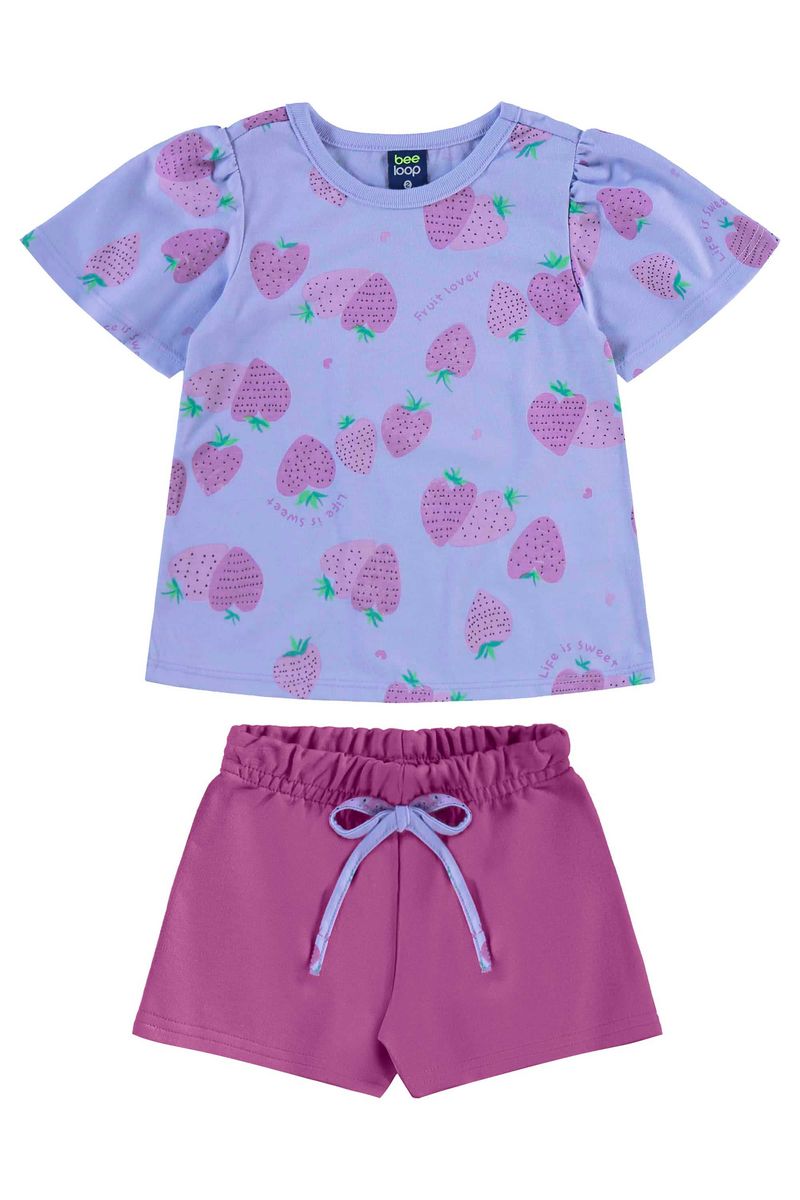 Conjunto com Blusa de Morangos e Short para Menina (Roxo) Bee Loop
