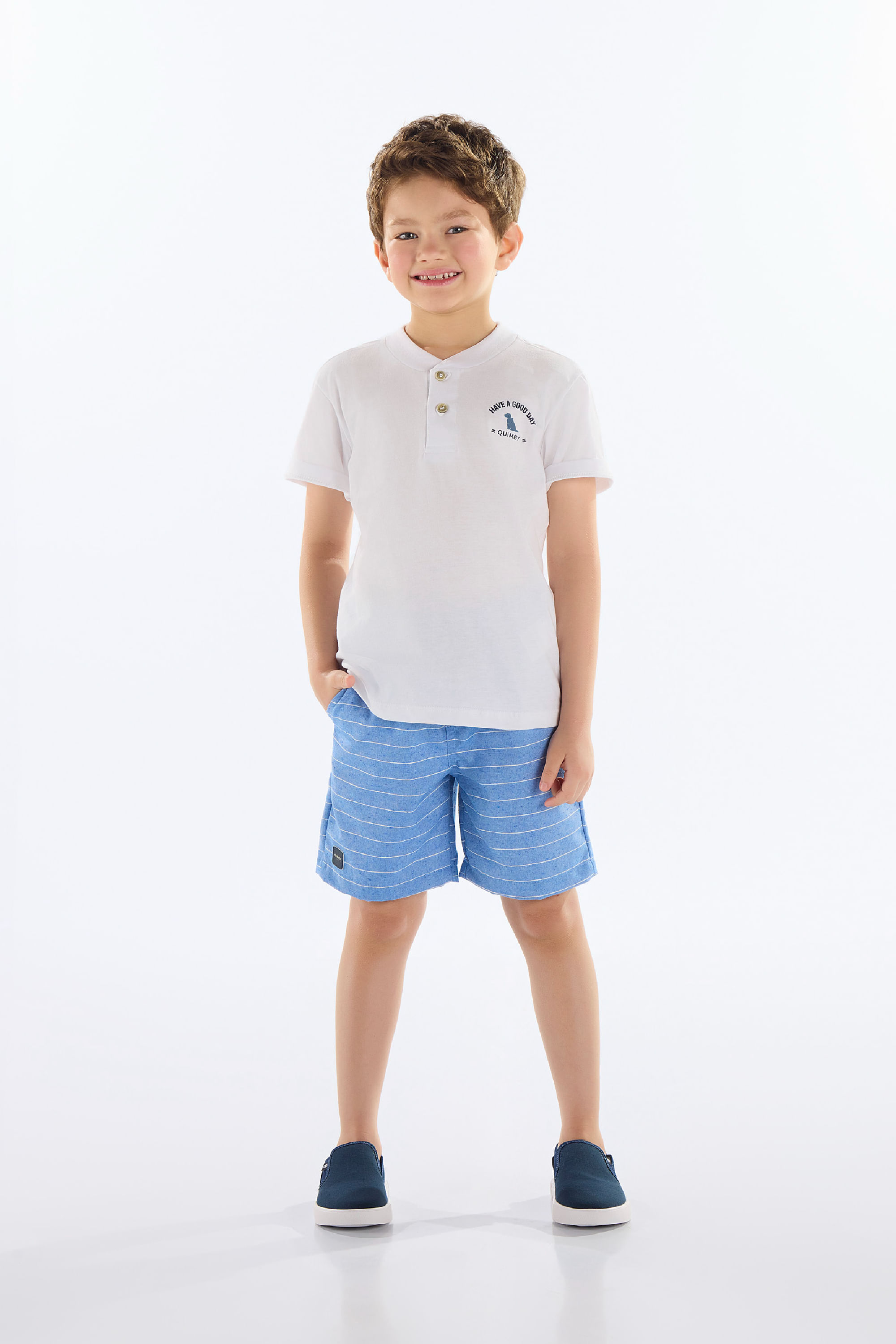 Conjunto para Menino com Camiseta e Bermuda (Branco) Quimby