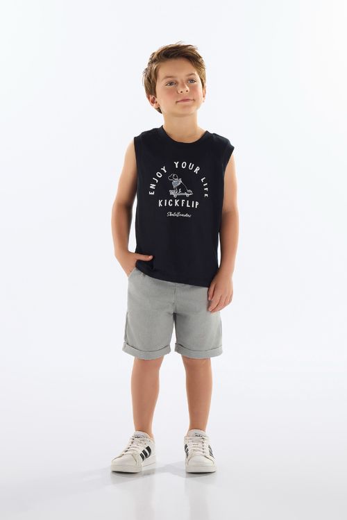 Regata Infantil Masculina em Meia Malha (Preto) Quimby