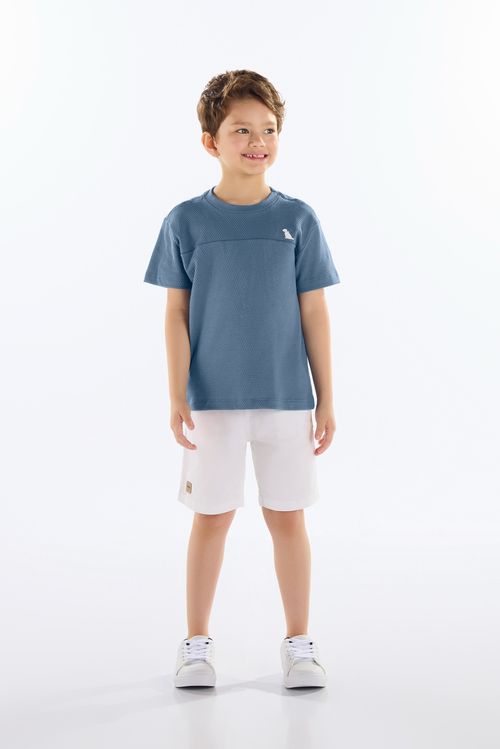 Conjunto Infantil com Camiseta e Bermuda (Azul) Quimby